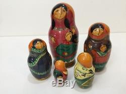 1995 5 Pcs Signed Russian Fine Art Wooden Nesting Doll