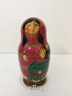 1995 5 Pcs Signed Russian Fine Art Wooden Nesting Doll