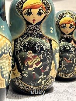 1995 Russian Matryoshka Nesting Dolls Hand Painted Set of 7 Christmas Folklore