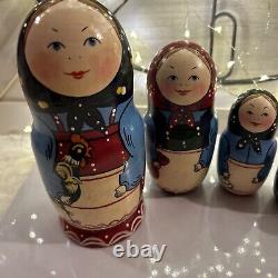 1995 Traditional Matryoshka Family Nesting Dolls Russian Hand Painted 5 Signed