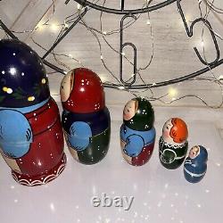 1995 Traditional Matryoshka Family Nesting Dolls Russian Hand Painted 5 Signed