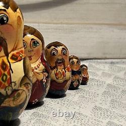 1996 VTG Matryoshka Folklore Nesting DOLL Hand Painted Signed 7 7 Pce