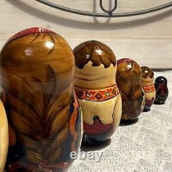 1996 VTG Matryoshka Folklore Nesting DOLL Hand Painted Signed 7 7 Pce