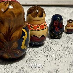 1996 VTG Matryoshka Folklore Nesting DOLL Hand Painted Signed 7 7 Pce