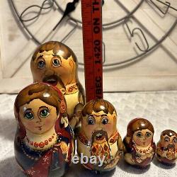 1996 VTG Matryoshka Folklore Nesting DOLL Hand Painted Signed 7 7 Pce