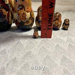 1996 VTG Matryoshka Folklore Nesting DOLL Hand Painted Signed 7 7 Pce