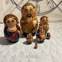 1996 VTG Matryoshka Folklore Nesting DOLL Hand Painted Signed 7 7 Pce