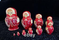 1998 Vintage 7 Tall handmade Russian Matryoshka DollSet Of 10 DollsRare set
