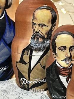 1999 Russian Nesting Doll Poets Pushkin Etc Signed 9 Pce