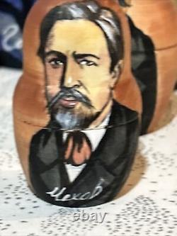 1999 Russian Nesting Doll Poets Pushkin Etc Signed 9 Pce