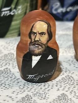 1999 Russian Nesting Doll Poets Pushkin Etc Signed 9 Pce