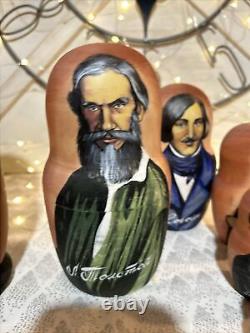 1999 Russian Nesting Doll Poets Pushkin Etc Signed 9 Pce