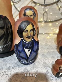 1999 Russian Nesting Doll Poets Pushkin Etc Signed 9 Pce