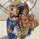 2000 Vtg Rare Matryoshka Folklore Nesting Doll Hand Painted Signed 8 7 Pce