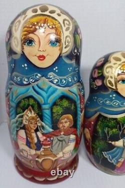 2002 Matryoshka Nesting Stacking Dolls Wood Hand Painted Signed Set 7 Fairy Tale