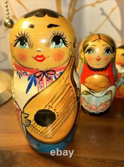 2009 Russian Signed Matryoshka Nesting Doll 7 Pce Folk Art Farm Family