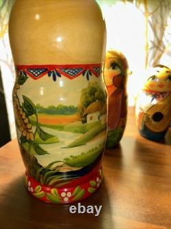 2009 Russian Signed Matryoshka Nesting Doll 7 Pce Folk Art Farm Family