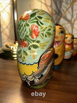 2009 Russian Signed Matryoshka Nesting Doll 7 Pce Folk Art Farm Family