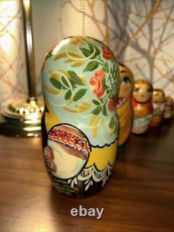 2009 Russian Signed Matryoshka Nesting Doll 7 Pce Folk Art Farm Family