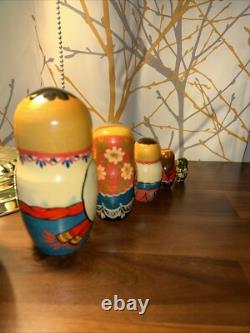 2009 Russian Signed Matryoshka Nesting Doll 7 Pce Folk Art Farm Family