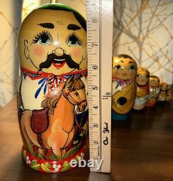 2009 Russian Signed Matryoshka Nesting Doll 7 Pce Folk Art Farm Family