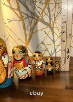 2009 Russian Signed Matryoshka Nesting Doll 7 Pce Folk Art Farm Family