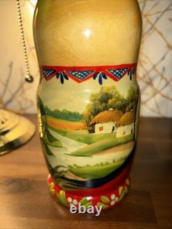 2009 Russian Signed Matryoshka Nesting Doll 7 Pce Folk Art Farm Family