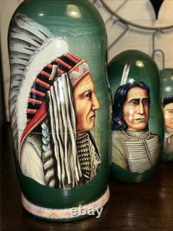 2014 Signed Golden Cockerel Native American Matryoshka Nesting Doll 7 Pce