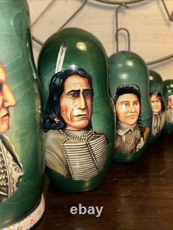 2014 Signed Golden Cockerel Native American Matryoshka Nesting Doll 7 Pce