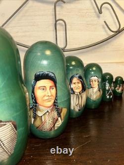 2014 Signed Golden Cockerel Native American Matryoshka Nesting Doll 7 Pce
