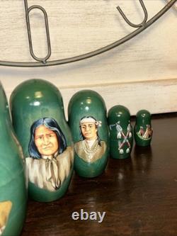 2014 Signed Golden Cockerel Native American Matryoshka Nesting Doll 7 Pce
