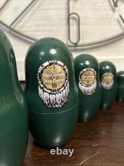 2014 Signed Golden Cockerel Native American Matryoshka Nesting Doll 7 Pce