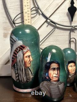 2014 Signed Golden Cockerel Native American Matryoshka Nesting Doll 7 Pce