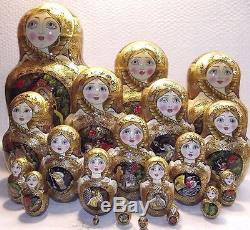 20 dolls, Russian Matryoshka, by the author, height 11,8, gilding Potala, Palekh