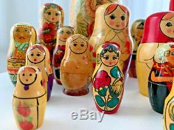 22 pieces Vintage Russian Matryoshka Wood Nesting Dolls USSR Lot Multiple Sets