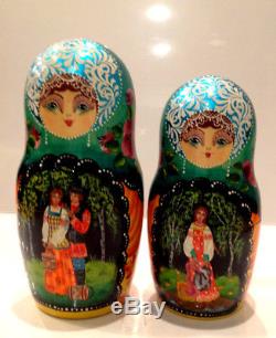 25 Pcs Vintage Russian Nesting Doll Fedoskino Style Pushkin Fairy Tailes 16