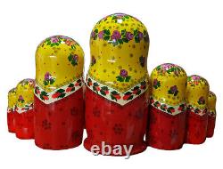 25pc Nesting Doll Matryoshka XL SET HUGE RUSSIAN DOLLS Semenov Yellow Red Flower
