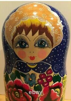27 pc ClassicalTraditional Russian Nesting Doll Red RosesHand Painted 17H