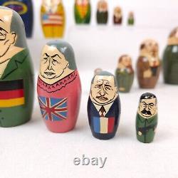 28 Piece Vintage MATRYOSHKA Russian Soviet & World Leaders Wooden Nesting Dolls