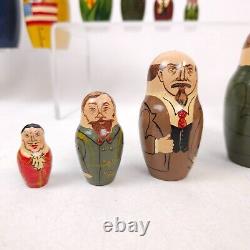 28 Piece Vintage MATRYOSHKA Russian Soviet & World Leaders Wooden Nesting Dolls