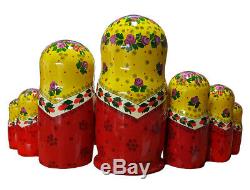 28pc Nesting Doll Matryoshka XL SET HUGE RUSSIAN DOLLS Semenov Yellow Red Flower