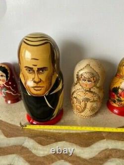 2 Russian Hand Painted Nesting Dolls Matryoshka 14 pcs 1 to 9 Tall
