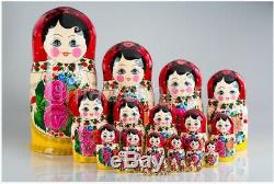 30pc Nesting Doll Matryoshka XL SET HUGE RUSSIAN DOLLS Semenov Yellow Red Flower