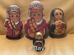 4 Russian Hand Painted Wood Sergiyev Posad Nesting Dolls Matryoshka Roly Poly