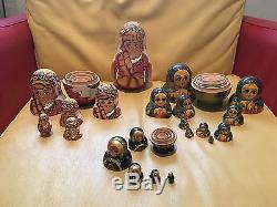 4 Russian Hand Painted Wood Sergiyev Posad Nesting Dolls Matryoshka Roly Poly