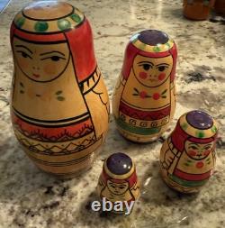 4 VTG Hand painted Authentic Ukrainian Folk Art nesting dolls Made In Ukraine