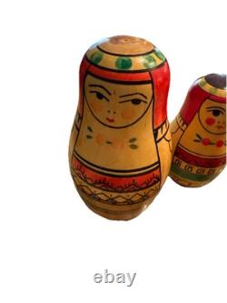 4 VTG Hand painted Authentic Ukrainian Folk Art nesting dolls Made In Ukraine
