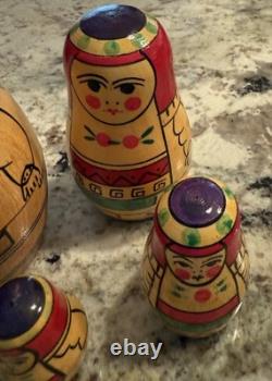 4 VTG Hand painted Authentic Ukrainian Folk Art nesting dolls Made In Ukraine
