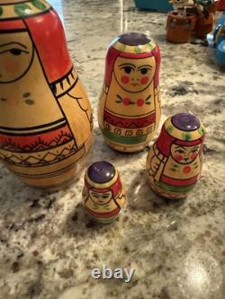 4 VTG Hand painted Authentic Ukrainian Folk Art nesting dolls Made In Ukraine