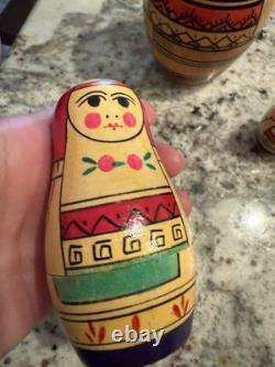 4 VTG Hand painted Mordova Region Russia Russian Folk Art nesting dolls